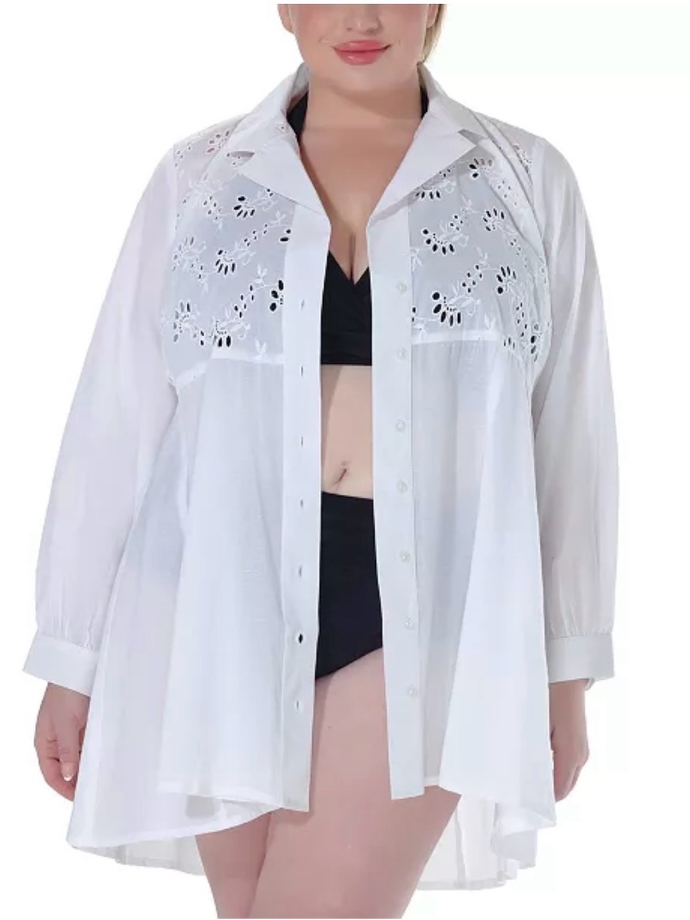 NWT Raviya White Eyelet Button-Front Tunic Shirt Sz 1X - Picture 1 of 2